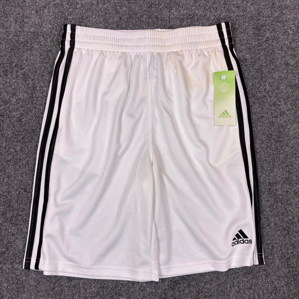 Adidas White Mesh Athletic Shorts 3-Stripe Kids Boys Size Large 14/16 NEW NWT
